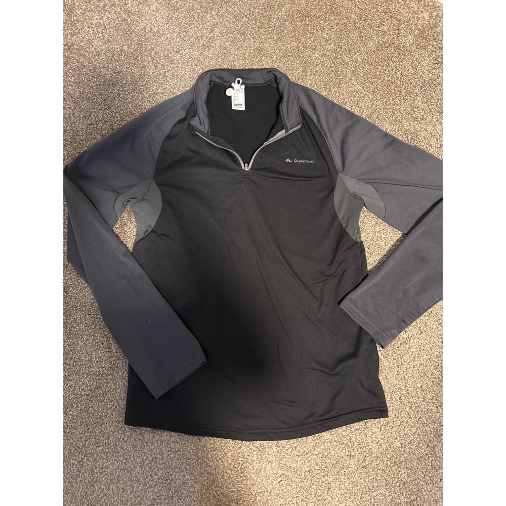 Quechua Pullover Mens Small Black Grey Excellent 1/4 Zip Hiking Top
